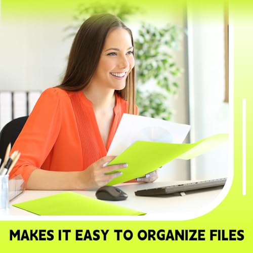 Gueevin 72 Pack Plastic Folder with Pockets, 2 Pocket Folders, Plastic Glossy Folders Fit Letter Size Paper, Heavy Duty Durable File Folder with Business Card for Home Office School (Lime Green) - color: Lime Green