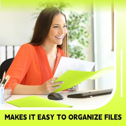 Gueevin 72 Pack Plastic Folder with Pockets, 2 Pocket Folders, Plastic Glossy Folders Fit Letter Size Paper, Heavy Duty Durable File Folder with Business Card for Home Office School (Lime Green) - color: Lime Green