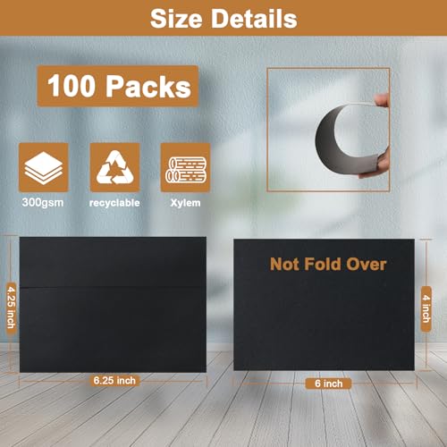 Silunkia 100 Packs Black Blank Greeting Cards with Envelopes 4 x 6 Heavyweight Single Panel Cardstock and A4 Envelopes Printable Self Seal for Graduations, Wedding Invitations, Thanksgiving Cards - color: Black, size: 4x6-100pcs