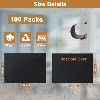 Silunkia 100 Packs Black Blank Greeting Cards with Envelopes 4 x 6 Heavyweight Single Panel Cardstock and A4 Envelopes Printable Self Seal for Graduations, Wedding Invitations, Thanksgiving Cards - color: Black, size: 4x6-100pcs