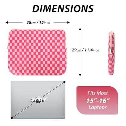 Puffy Laptop Sleeve 15-16 inch, Cute Knitted Protective Carrying Case for Women & Men, Compatible with MacBook Pro 16-Inch M4, 15.6 Inch Tablets Notebook (Checkered Red) - color: Checkered Red, size: 15-16 inch