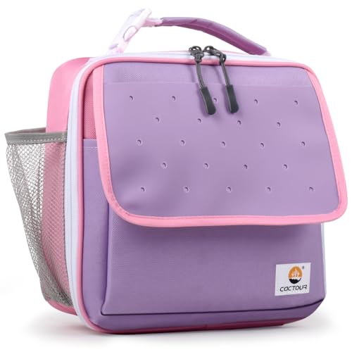 CaCTOUR Lunch Box Kids,Fun Color Lunch Box for Girls,Large Soft Cooler Lunch Bag for Kids,Back to School Thermal Insulated Lunch Tote Bag for School Daycare Outdoor (Purple) - color: Purple