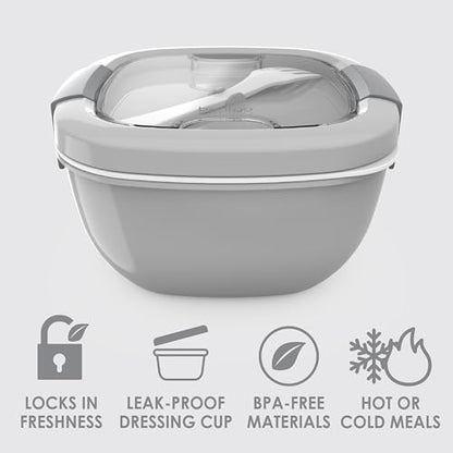 Bentgo Salad Container - 54 oz Bowl with 4-Compartment Toppings Tray, Leak-Proof Dressing Container, Reusable Fork, BPA-Free Lunch Box for Meal Prep & Food Storage; Removable Bento Tray (Gray) - color: Gray