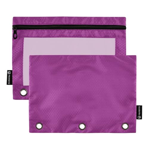 Gredecor Binder Pencil Pouch 3 Ring Purple Zipper Pencil Pouches Case 2 Pack Clear Binder Organizer for School Office - color: Purple
