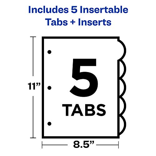 Avery Insertable Style Edge Plastic Dividers for 3 Ring Binders, 5-Tab Set, Multicolor, 1 Set (11200)