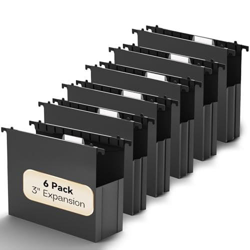 6 Pack Extra Capacity Hanging File Folder Letter Size,3" Expansion | Expandable Large Hanging Folders,Plastic Heavy Duty Hang Folder with Tabs,Sturdy Black Hanging Organizer for Bulky Files - color: 6 Pack-black, style: 3" Expansion