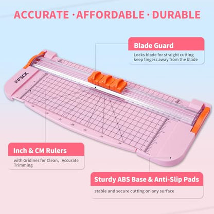 A4 Pink Paper Cutter Slider 12 Inch Titanium Straight Paper Trimmer, Paper Cutter for Classroom Scrapbooking Cutter, Papercraft Supplies - color: Pink