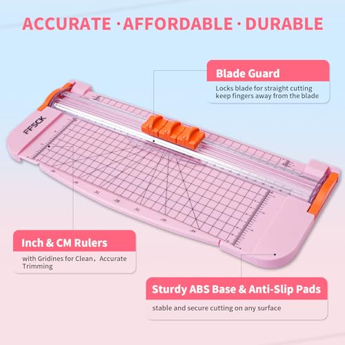A4 Pink Paper Cutter Slider 12 Inch Titanium Straight Paper Trimmer, Paper Cutter for Classroom Scrapbooking Cutter, Papercraft Supplies - color: Pink
