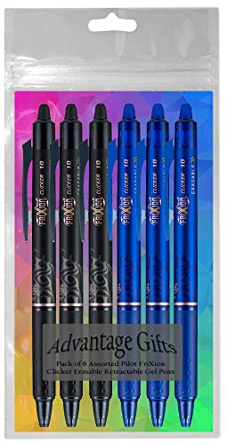 FriXion Clicker Retractable Erasable Gel Pen, Black/Blue, Bold Point, 6-pk; Bundle with Plastic Reusable Pouch
