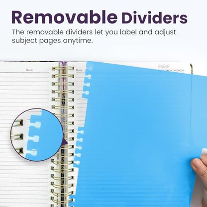 Large Spiral Lined Notebook for Work with Dividers & Tabs, 8.5"x11" Hardcover 5 Subject Notebook, College Ruled, 280 Pages, Royal Blooms - color: I - Royal Blooms