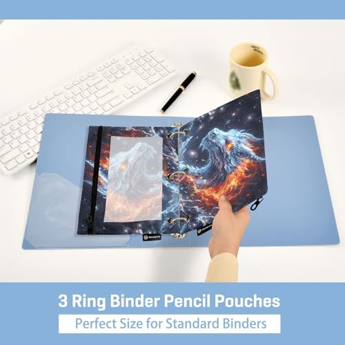 Dragon Galaxy Pencil Pouch for 3 Ring Binder, Binder Pencil Pouches with Clear Window Zipper Pencil Case for Office College Supplies, 2PCS (B0501) - color: B0501