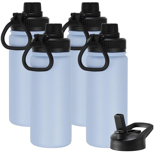DOMICARE 16 oz Kids Water Bottle for School Stainless Steel Double Wall Vacuum Insulated Water Bottle with Straw lids & Spout Lid, Leakproof BPA Free (Light Blue,4) - color: Light Blue, size: 16oz/4 Pack