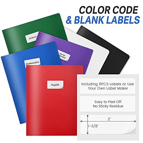 Sooez 6Pack Folders with Pockets, Pastels Colors, Heavy Duty Pocket Folder, Plastic Folders with Pockets, 2-Pocket Folder Bulk, Aesthetic File Folder, Back to School Office Filing Supplies - color: Classic Colors