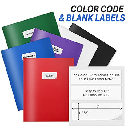 Sooez 6Pack Folders with Pockets, Pastels Colors, Heavy Duty Pocket Folder, Plastic Folders with Pockets, 2-Pocket Folder Bulk, Aesthetic File Folder, Back to School Office Filing Supplies - color: Classic Colors