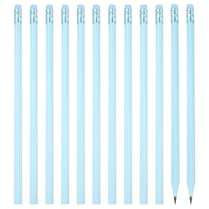 PATIKIL Round Pencils, 12 Pcs Triangle HB Graphite Pencil Wooden Pencils with Eraser for Classroom Office Writing Drawing Supplies, Blue - color: Light Blue