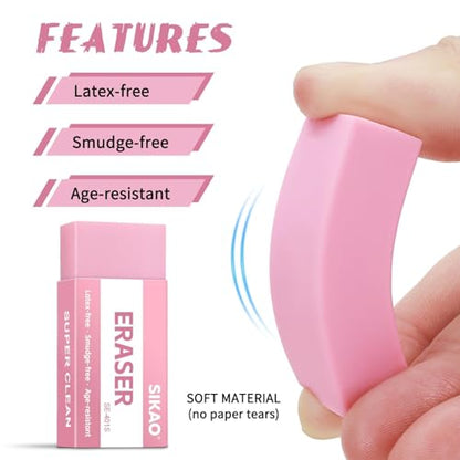 Pink Erasers, 12 Pack Block Pencil Erasers | Smudge-Free Latex-Free Cute Erasers for Girls, School Supplies, Clean Erase for Homework, Journaling & Drawing - style: Pink