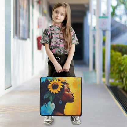 3 Ring Zipper Binder Sunflower Black Girl Binders Bag with Shoulder Strap 500 Sheets Paper Organizer Trapper Keeper Documents Storage File Folder for School Office - color: A1129
