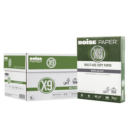 Boise X-9 Multi-Use Printer & Copy Paper, 10 Reams, White, Letter (8.5in x 11in), 5000 Sheets Per Case, 20 Lb, 92 Brightness - size: 10 Reams (5000 Sheets), style: 8.5 x 11, 20 lb.