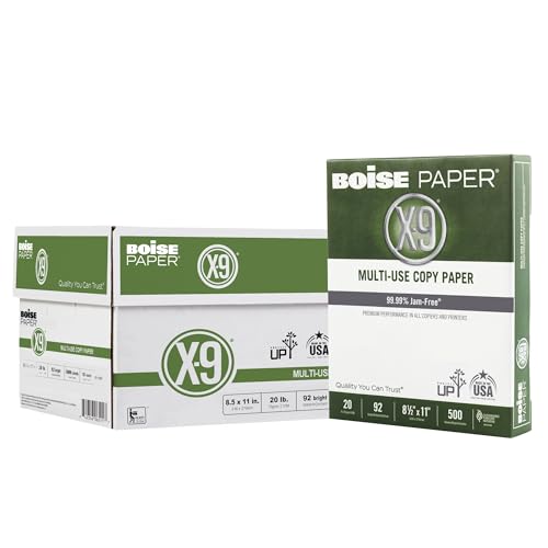 Boise X-9 Multi-Use Printer & Copy Paper, 10 Reams, White, Letter (8.5in x 11in), 5000 Sheets Per Case, 20 Lb, 92 Brightness - size: 10 Reams (5000 Sheets), style: 8.5 x 11, 20 lb.