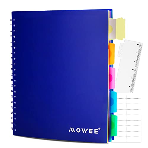 Spiral Notebook - 5 Subject Notebook, College Ruled Notebook With Dividers Pocket, Tabs Label, 11" Ruler, 200 Pages, for Writing Journal, Home & Office, School Supplies, 8.5''x11''Blue | 200 Pages, 11" Ruler, 8.5"x11" Blue, Pocket Dividers with Tab Labels