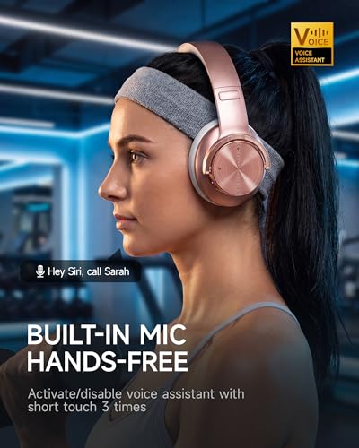 Picun B8 Bluetooth Headphones, 120H Playtime Headphone Wireless Bluetooth with 3 EQ Modes, Low Latency, Hands-Free Calls, Over Ear Headphones for Travel Home Office Cellphone PC - color: Rose Gold