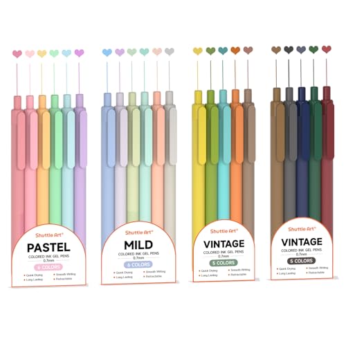 Shuttle Art Colored Retractable Gel Pens, 22 Ink Colors, 6 Mild 6 Pastel 5 Light Vintage and 5 Dark Vintage, Cute Pens Fine Point Soft Barrel for Writing Journaling Note Taking School Office Home - color: 22 Colors