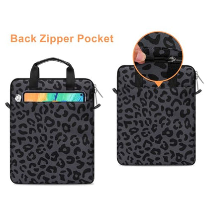 MOSISO 12.9 inch Tablet Sleeve Bag for iPad Pro 13 M4&iPad Air 13 M3 M2,iPad Pro 12.9 M2 M1 6/5th,Surface Laptop Go 12.4,Galaxy Tab S8+/S9+ 12.4, Leopard Grain Tablet Shoulder Bag with 3 Pockets,Black - color: Black