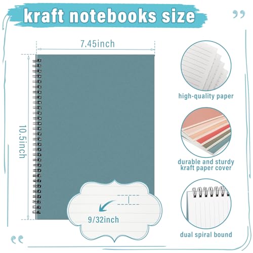 Fuutreo 6 Pack B5 Spiral Notebooks 10.5 x 7.45 Inch College Ruled Aesthetic Journal Kraft Hardcover 70 Sheets (140 Pages) Spiral Notebook for Office Students Work Journaling(Retro Series,Classical) - color: Retro Series