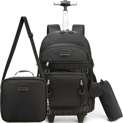 Meetbelify Rolling Backpack for Girls Boys Backpacks with Wheels Kids Carry on Luggage for Girls Boys - color: Girl Black
