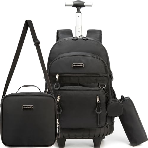 Meetbelify Rolling Backpack for Girls Boys Backpacks with Wheels Kids Carry on Luggage for Girls Boys - color: Girl Black