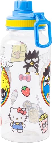 Silver Buffalo Sanrio Hello Kitty and Friends Featuring Badtz-Maru, Pompompurin, Keroppi, My Melody, Tuxedo Sam, Cinnamoroll, and Chococat Plastic Bottle with Sticker Set, 32 Ounces | Badtz-Maru, Pompompurin, Keroppi, My Melody, Tuxedo Sam, Cinnamoroll, C