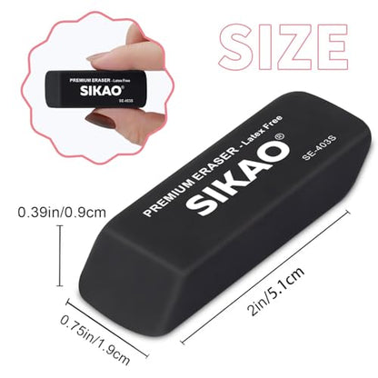 Black Erasers, 12 Pack Block Pencil Erasers | Latex-Free & Smudge-Free Beveled Rubber Erasers for School Supplies, Classroom, Office & Homework - style: Black