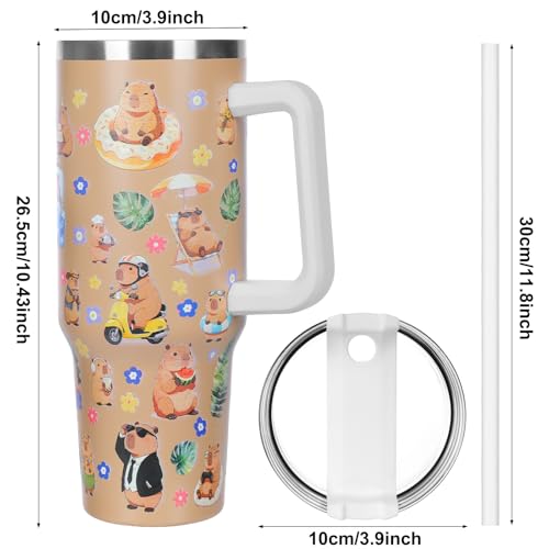 Capybara Water Bottle with Straw and Handle - 1200ml/40OZ Large Sport Water Flask,Stainless Steel Capybara Water Cup Insulated and Cold-keeping,Capybara Stuff Gifts for Boys Girls Kawaii Water Bottles - size: 40.6 Ounces