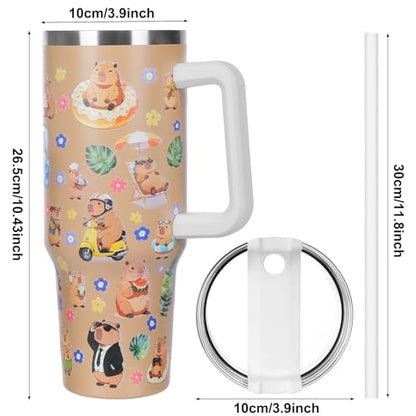 Capybara Water Bottle with Straw and Handle - 1200ml/40OZ Large Sport Water Flask,Stainless Steel Capybara Water Cup Insulated and Cold-keeping,Capybara Stuff Gifts for Boys Girls Kawaii Water Bottles - size: 40.6 Ounces