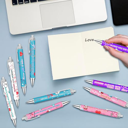 Idealmuzik Nurse Appreciation Week Ballpoint Pens Set of 10 – Nurse Theme Pens with Stethoscope, Heart & ECG Designs and Encouraging Quotes – Smooth Black Ink Pens for Hospital, Office, and Daily Use - style: Medicine