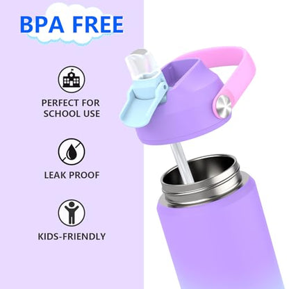 Kids Water Bottle with Straw,18 oz Boys Insulated Cups with Stainless Steel Leak Proof for School Boys Girls,Sport&Travel（Purple） - color: B13.Purple