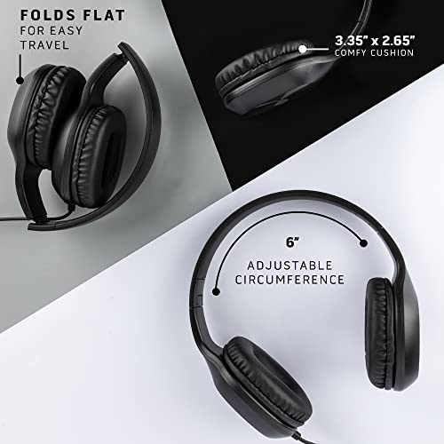 Sonitum Classroom Headphones-Bulk 25-Pack, with Microphone Student On Ear Comfy Swivel Earphones for Library, School, Airplane, Kids-for Online Learning and Travel, HQ Stereo Sound 3.5mm Jack (Black)