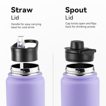 24oz Insulated Water Bottle with Straw Lid, Stainless Steel Metal Water Bottle with Straw & Wide Mouth Lid, Double Wall Vacuum Water Bottle for Hiking Camping, Lavender 4 Pack - color: Lavender, size: 24oz-4 Pack