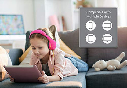 eKids 아동용 헤드폰, 스테레오 사운드, 3.5mm 잭 코드, 아동용 유선 헤드폰, 엉킴 없음, 볼륨 컨트롤, 여행용 오버 이어 어린이 이어폰 핑크 - color: 핑크