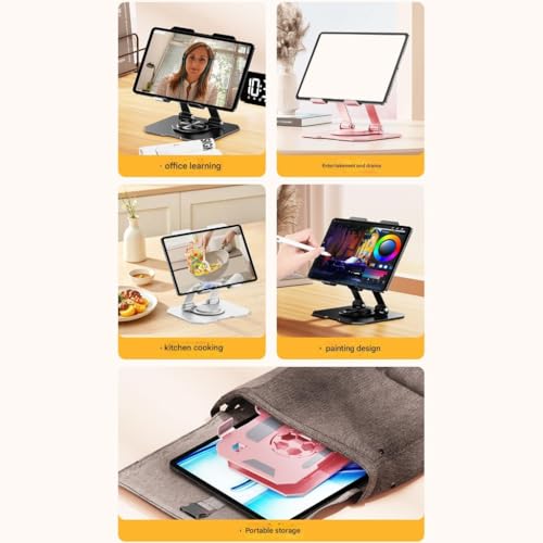 Double Axises Height Adjustable Foldable Tablets Holder with Rotating Base Carbon Alloy Design - color: White