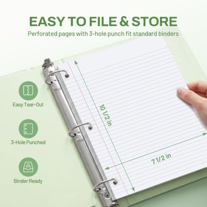 SUNEE Spiral Notebook, 1-Subject, College Ruled Paper, 8" x 10-1/2", 100 Sheets per Notebook, 3-Hole Punched Paper, Water Resistant Cover, Double-sided Pockets, Spiral Lined Notebooks for Work, Green - color: Green