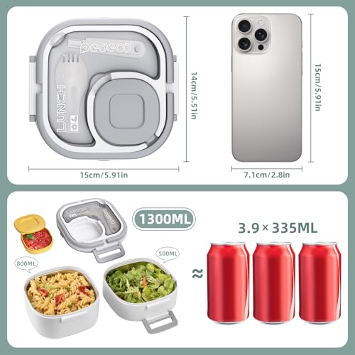 PEDECO Double-Layer Bento Lunch Box for Kids & Adults with Removable Stainless Steel Dividers,Dressing Container,BPA-Free,Dishwasher Safe - Includes Utensil,(White,Non-Insulated) - color: White, size: Stainless Steel Double Layers