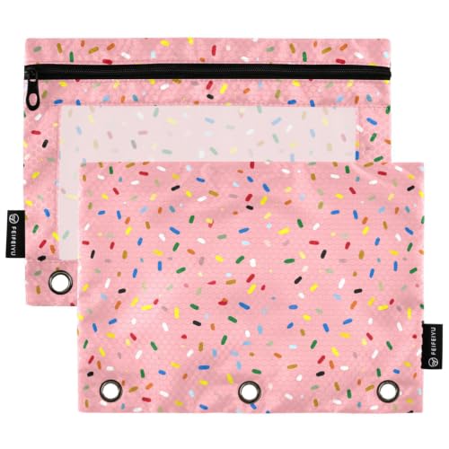 Gredecor 3 Ring Binder Pencil Pouch, Colorful Confetti Sprinkle Pink Zippered Pen Case Pouches with Clear Window, 2 Pack Stylish Office & School Supplie - color: Colorful Confetti Sprinkle Pink