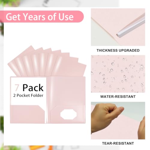 Plastic File Folders with 2 Pockets, Pink Folders with Pockets 7 Pack, File Folders Letter Size 8.5x11 inches Folder with Business Card Slot for Home Office School Business - color: Pink