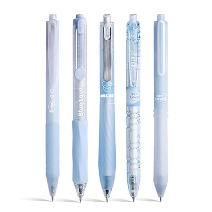 5 Count Pastel Gel Ink Pen Set,Cute Note Taking 0.5mm Fine Point Retractable 5 Count Black Ink Pens for Writing, Journaling, School, Office (Light Blue Clear) - color: Light Blue Clear