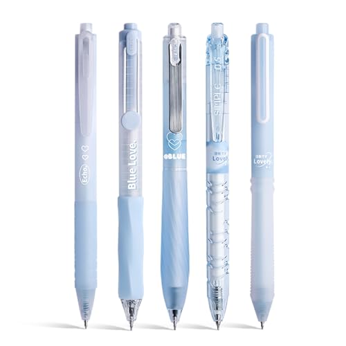 5 Count Pastel Gel Ink Pen Set,Cute Note Taking 0.5mm Fine Point Retractable 5 Count Black Ink Pens for Writing, Journaling, School, Office (Light Blue Clear) - color: Light Blue Clear