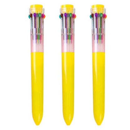 HeTaoCat 3-Pack 10-in-1 Retractable Ballpoint Pen, 0.5mm (Yellow) - color: Yellow