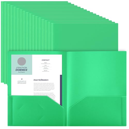 Gueevin 50 Pcs Plastic Folders with Pockets, Back to School Two Pocket Folder Fit Letter Size, Heavy Duty School Business Card Holder for Home Office, 11. 61 x 9. 45 Inches (Green) - color: Green