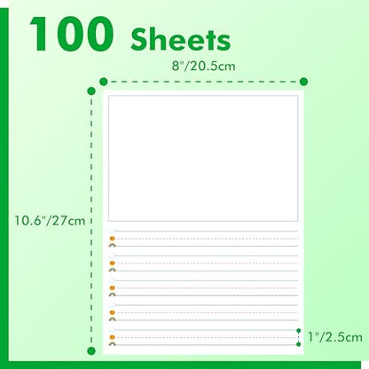 100 Sheets Ruled Writing Paper, Double-Sided Printing 1” Line Spacing with Blank Area Handwriting Writing Paper with Dotted Lines Practice Paper for Kindergarten Toddlers Kids (8” x 10.6”) - size: 8” x 10.6” 100 Sheets, style: Story Paper（vertical version