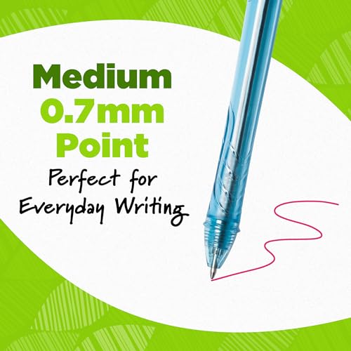 BIC Ecolutions Ocean-Bound Plastic Gel Pens, Medium Point (0.7 mm), 12-Count Pack, Retractable Assorted Ink Pens Made from 78% Ocean-Bound Recycled Plastic Excluding Ink Cartridge - color: Pink, Light Blue, Red, Purple
